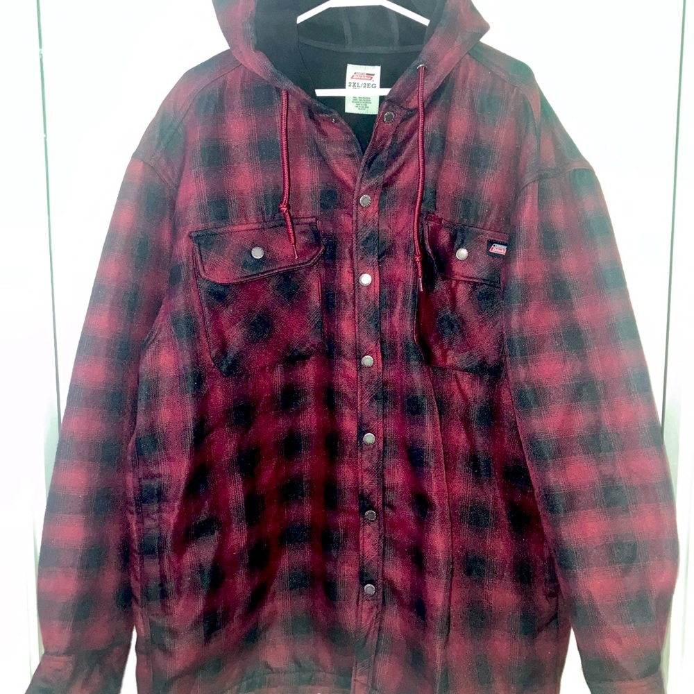 Like New Dickies Fleece Lined Plaid Hooded Flannel Jacket